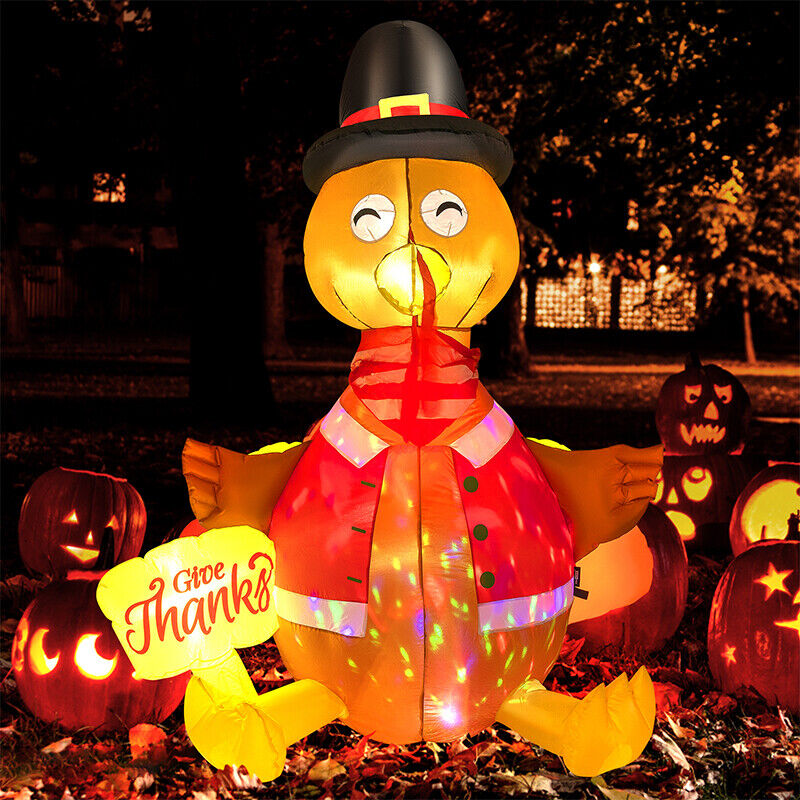 6ft Thanksgiving Inflatable Blow up Turkey w/ Hat LED Lighted Lawn Yard Deco