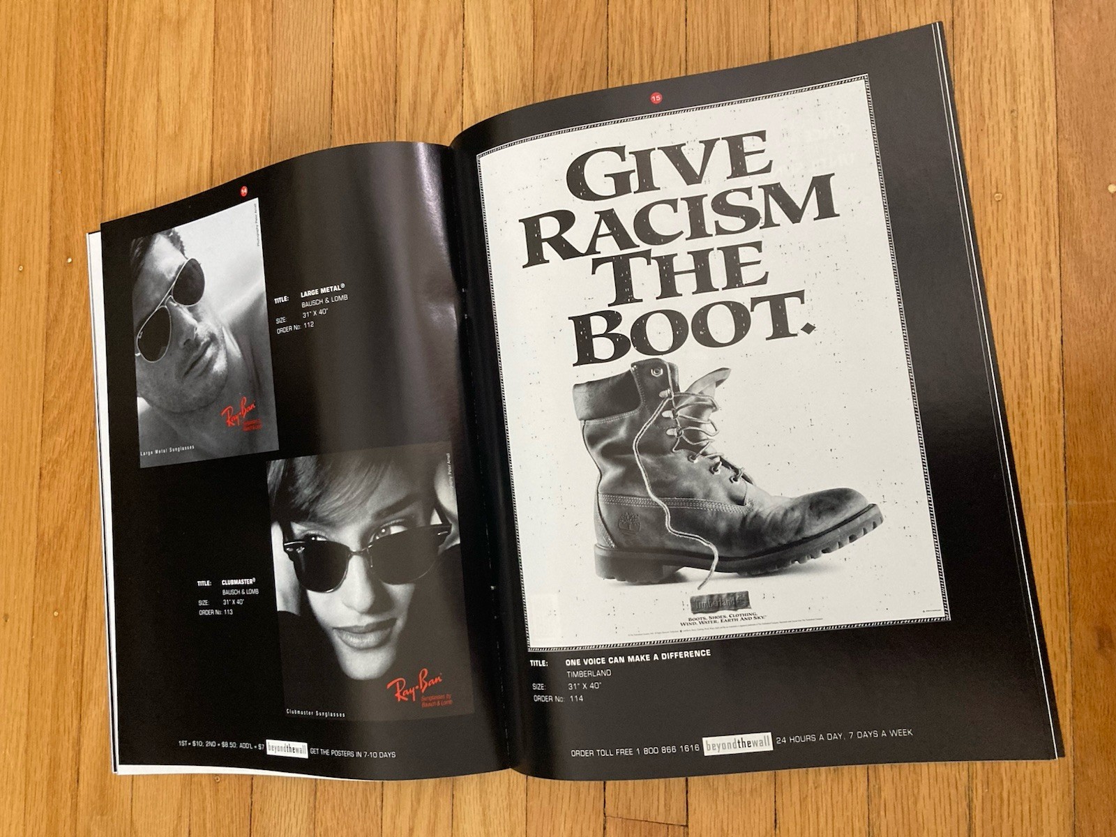 1990s Timberland Give Racism The Boot Square Pin Promo Political Vintage catalog