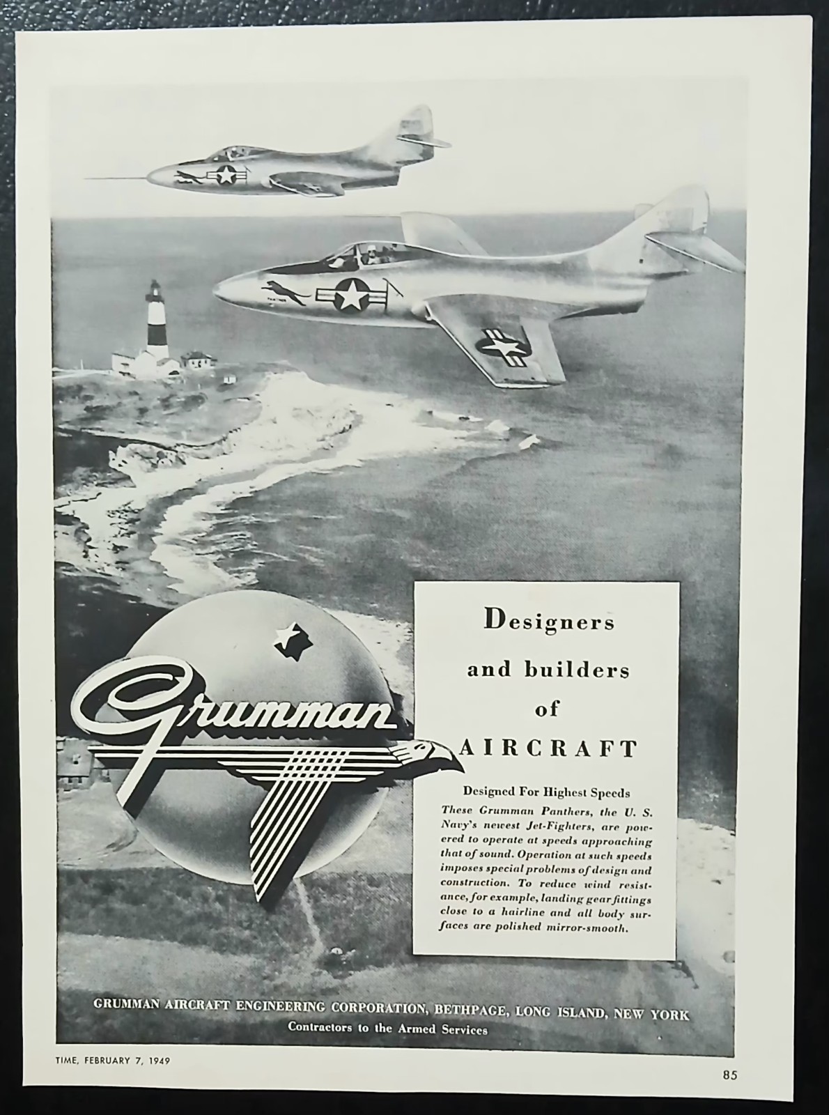 1949 Print Advertisement Full Page - Grumman Aircraft Vintage MCM Aviation