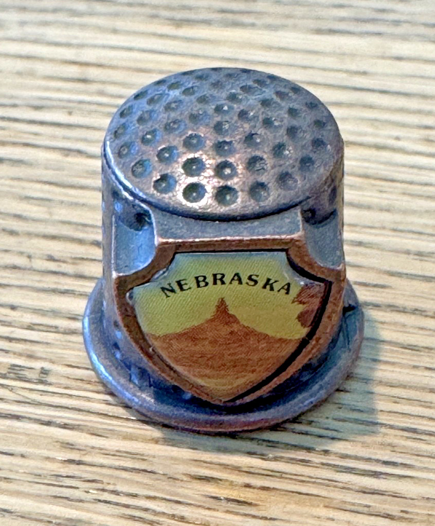 Pewter Thimble Nebraska, Vintage, Souvenir, Pewter, Chimney Rock