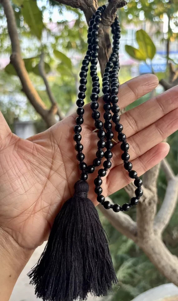 6 mm Rnd 108+1 Natural Shungite Jaap Rosary, Japa Mala Energized, Reiki Crystals 6 mm Rnd 108+1 Natural Shungite Jaap Rosary, Japa Mala Energized, Reiki Crystals
