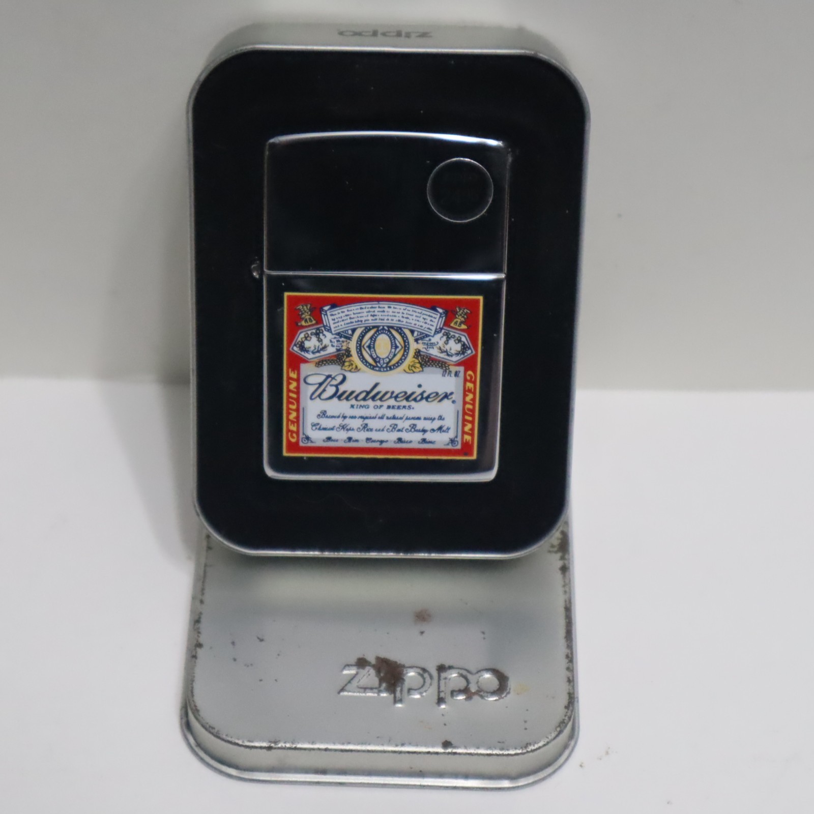 ZIPPO Budweiser Logo Lighter. Polished Chrome. 1996 Mint Condition