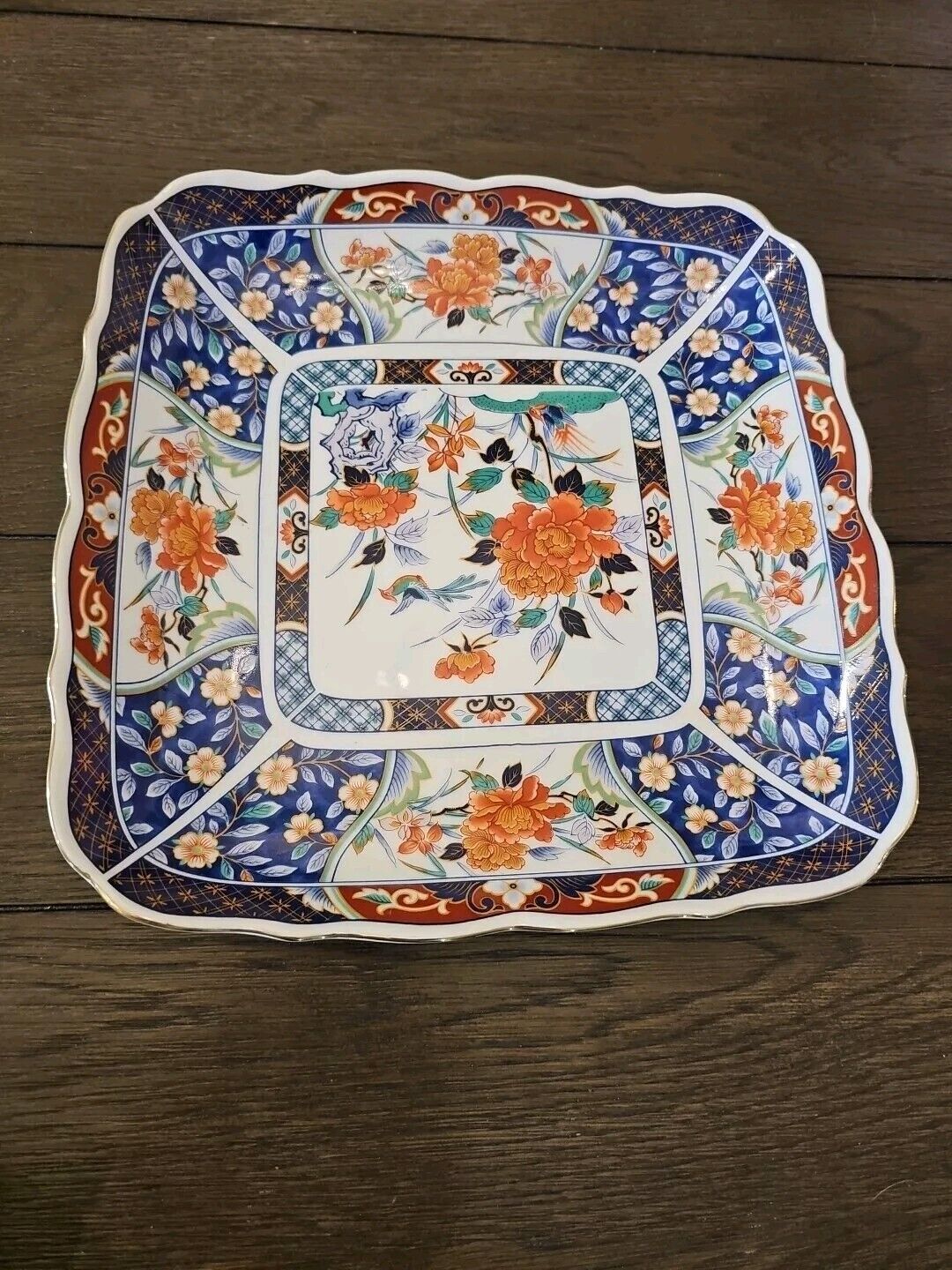 Imari Porcelain Square  Platter Flowers Birds Hand Painted Asian Pottery 11\