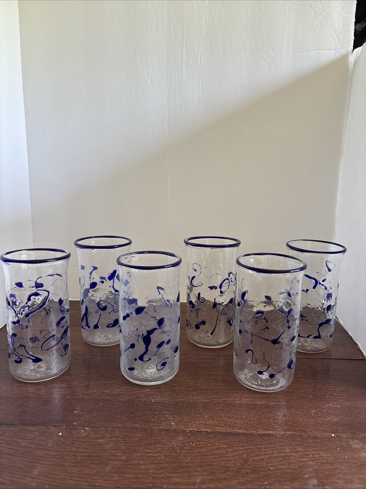 Charles Miner-Tesuque Glass Works 6 Art Glass Tumblers Blue 6