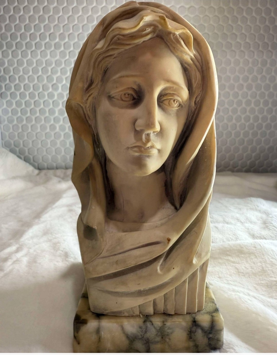 Vtg Mary Italian Marble Bust P.A.T. Art Signed Vtg Mary Italian Marble Bust P.A.T. Art Signed