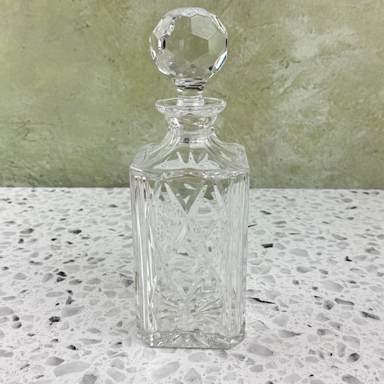 Atlantis Cut Crystal Square Decanter With Faceted Stopper