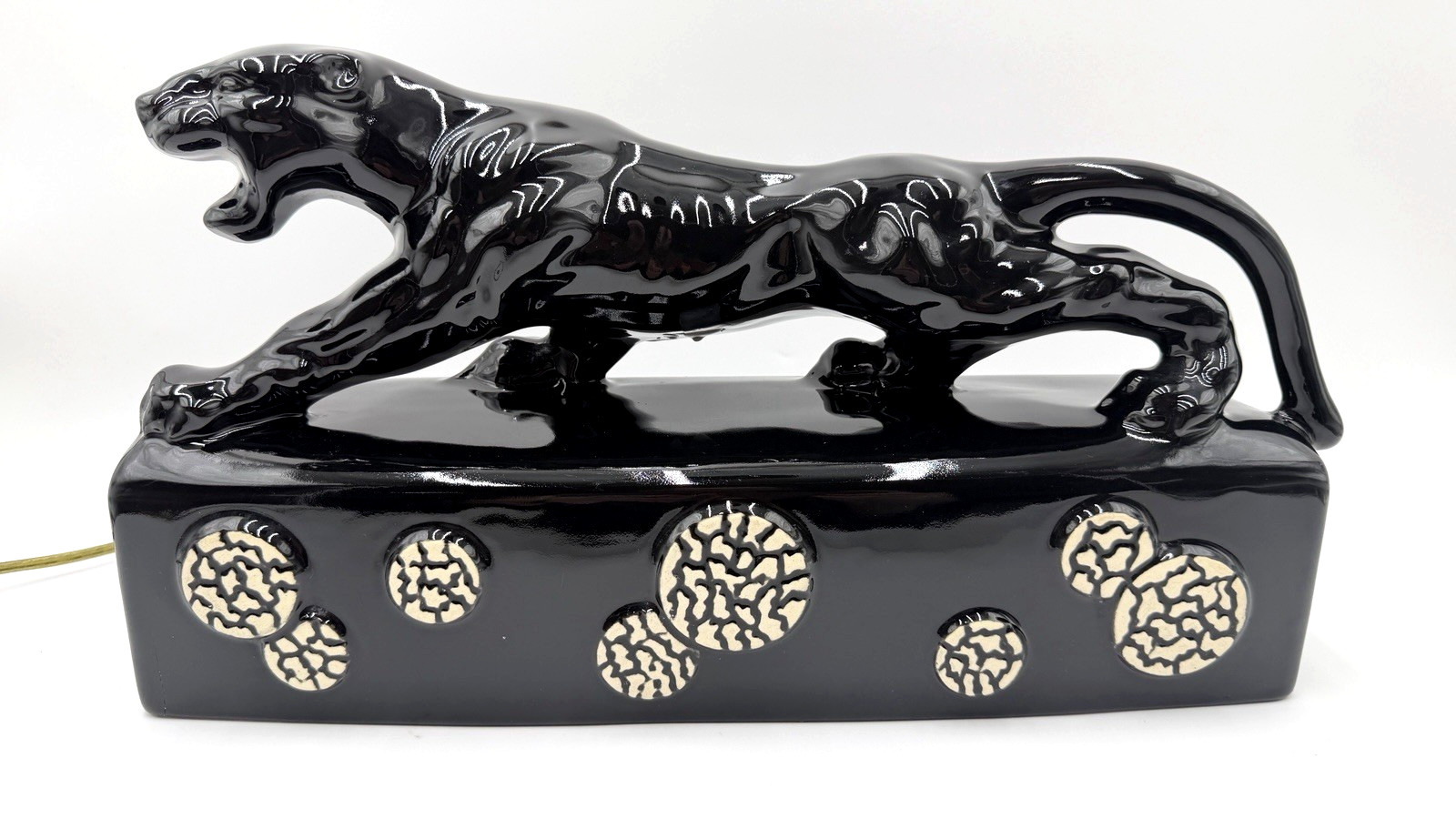 Vintage Large 1950's Signed Howard Kron Ceramic Black Panther TV Lamp 17