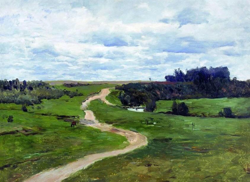 Art Oil painting Isaac-Levitan-Road field landscape handmade canvas 24\