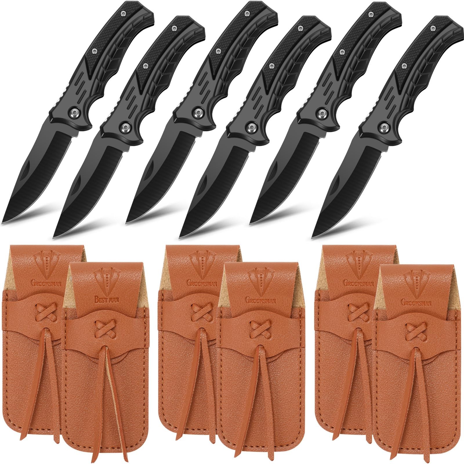 6 Set Groomsmen Gifts Personalized Groomsmen Pocket Knife With Leather Sheaths M