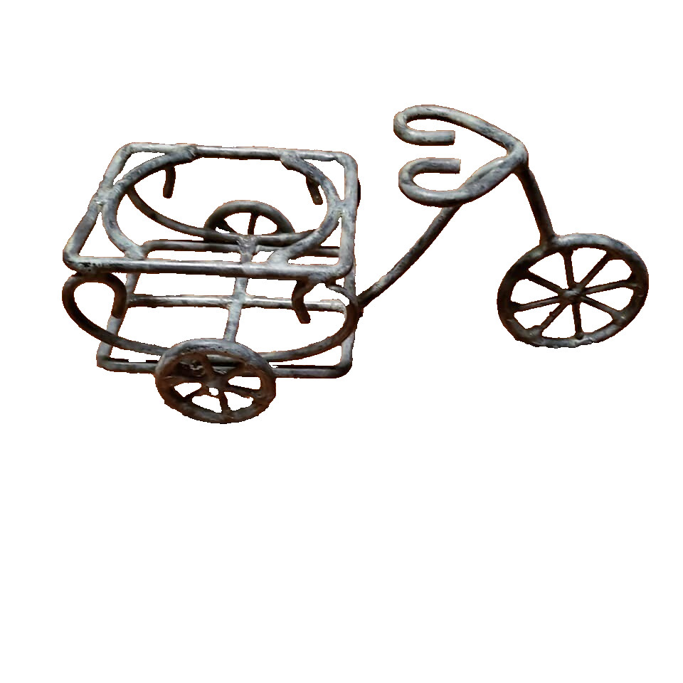 Vintage-Style Small Tricycle Plant Holder Candle Holder Green Metal Decor
