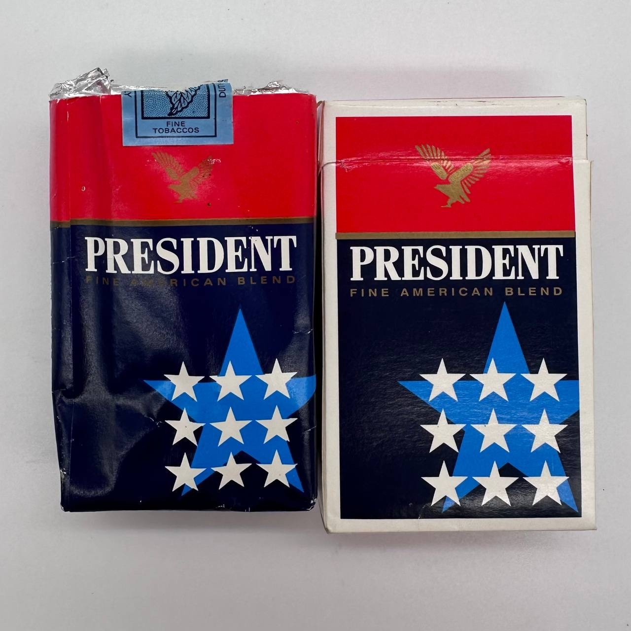 Vintage PRESIDENT Cigarette Packs Lot of 2 Empty Soft & Hard Pack Different Barc
