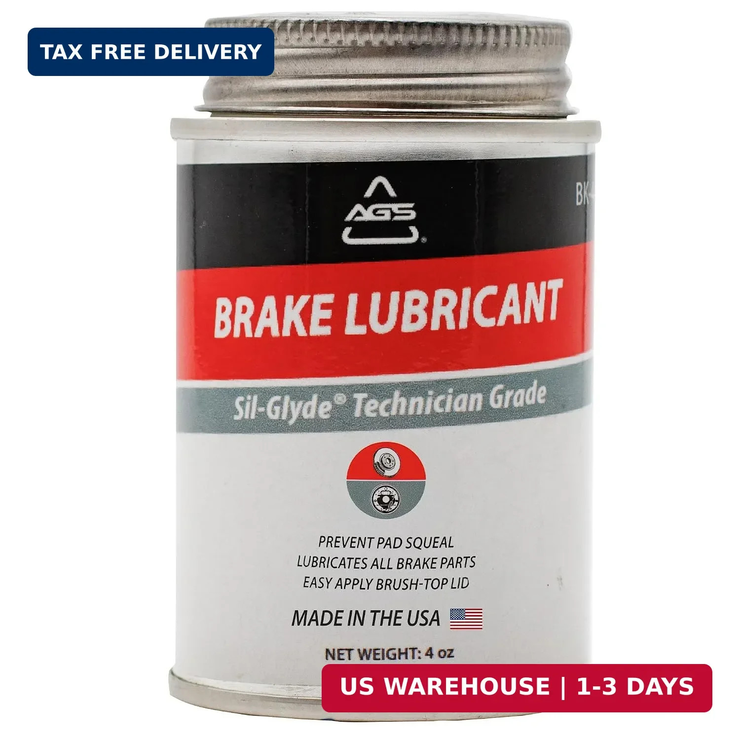 AGS Automotive Solutions 4oz Brush Top SIL-Glyde Silicone Brake Grease - Premium