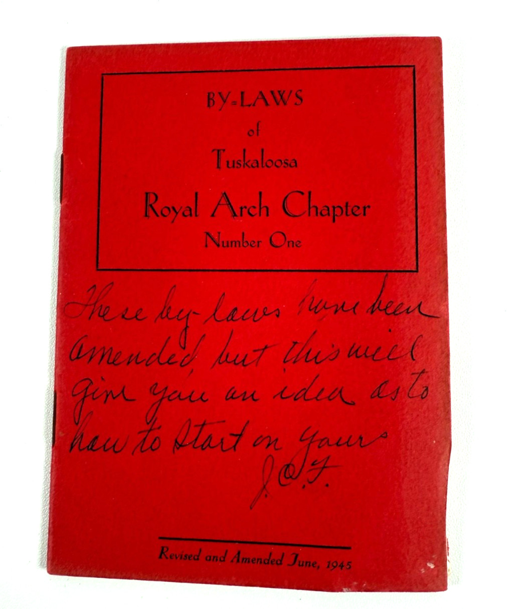 Vintage 1945 Masonic By-Laws Tuskaloosa Royal Arch Chapter No.1 Freemasonry