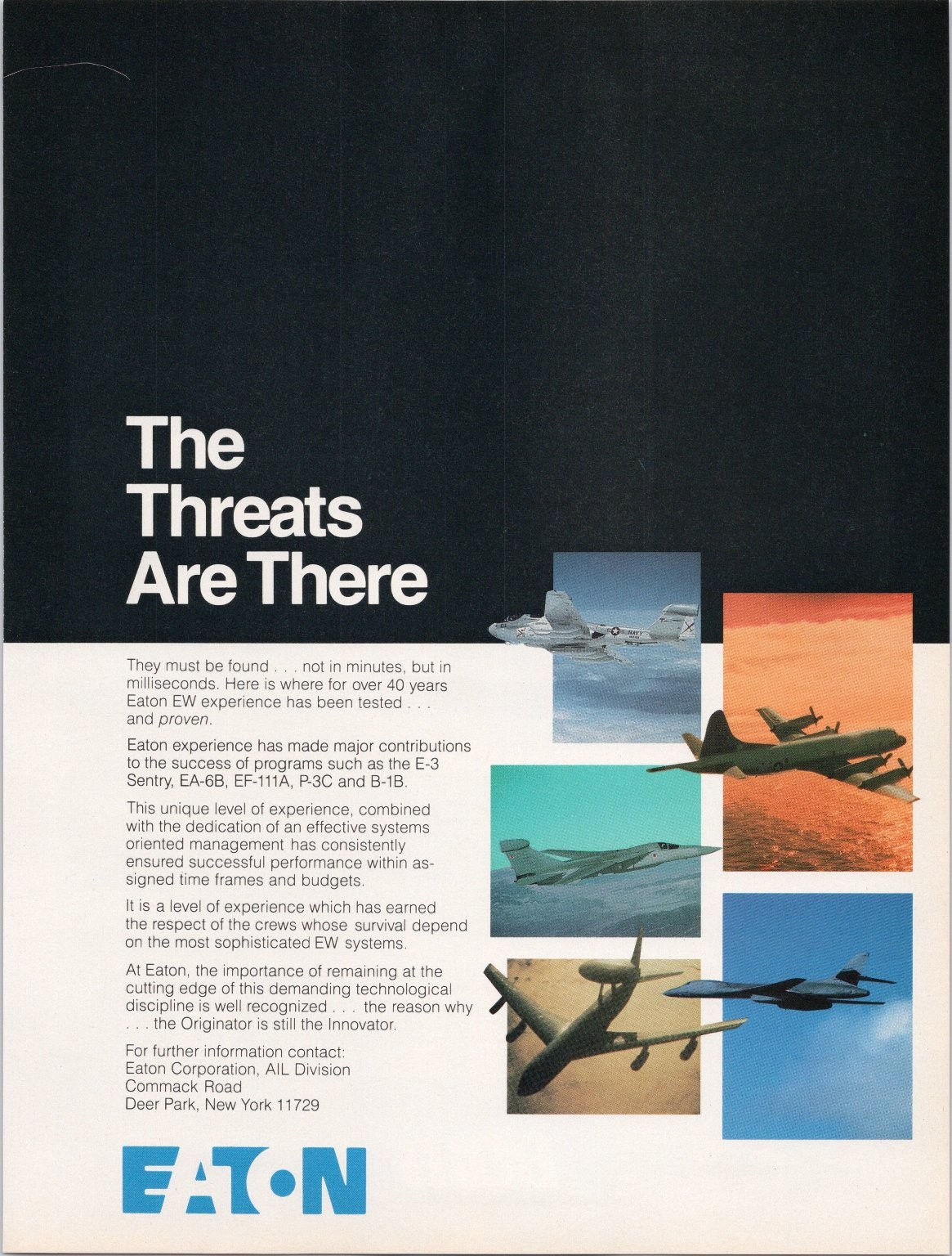 EATON AIL Division Vintage Advertising Print EW Military Aircraft 1987 EATON AIL Division Vintage Advertising Print EW Military Aircraft 1987
