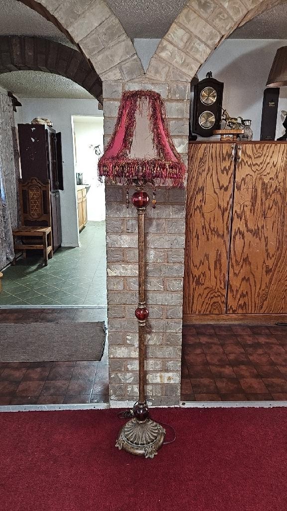 Antique 1920s Gothic Revival Floor Lamp Decor | Victorian Fringe Shade Lamp VTG