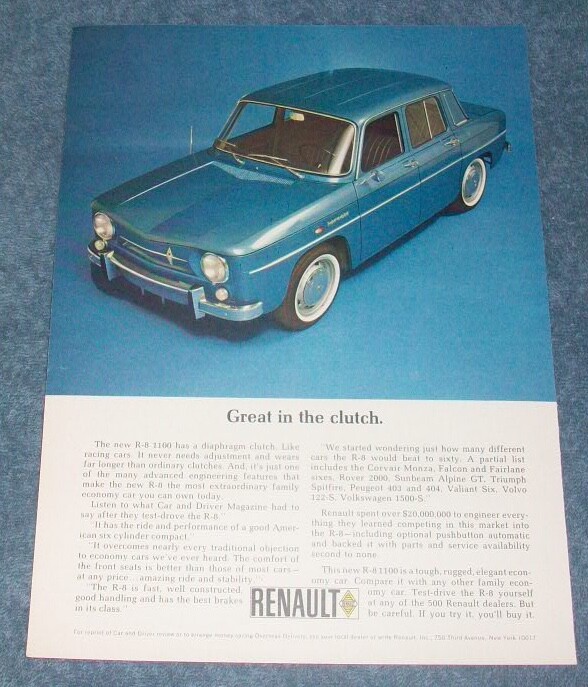 1965 Renault R-8 1100 Vintage Color Ad \