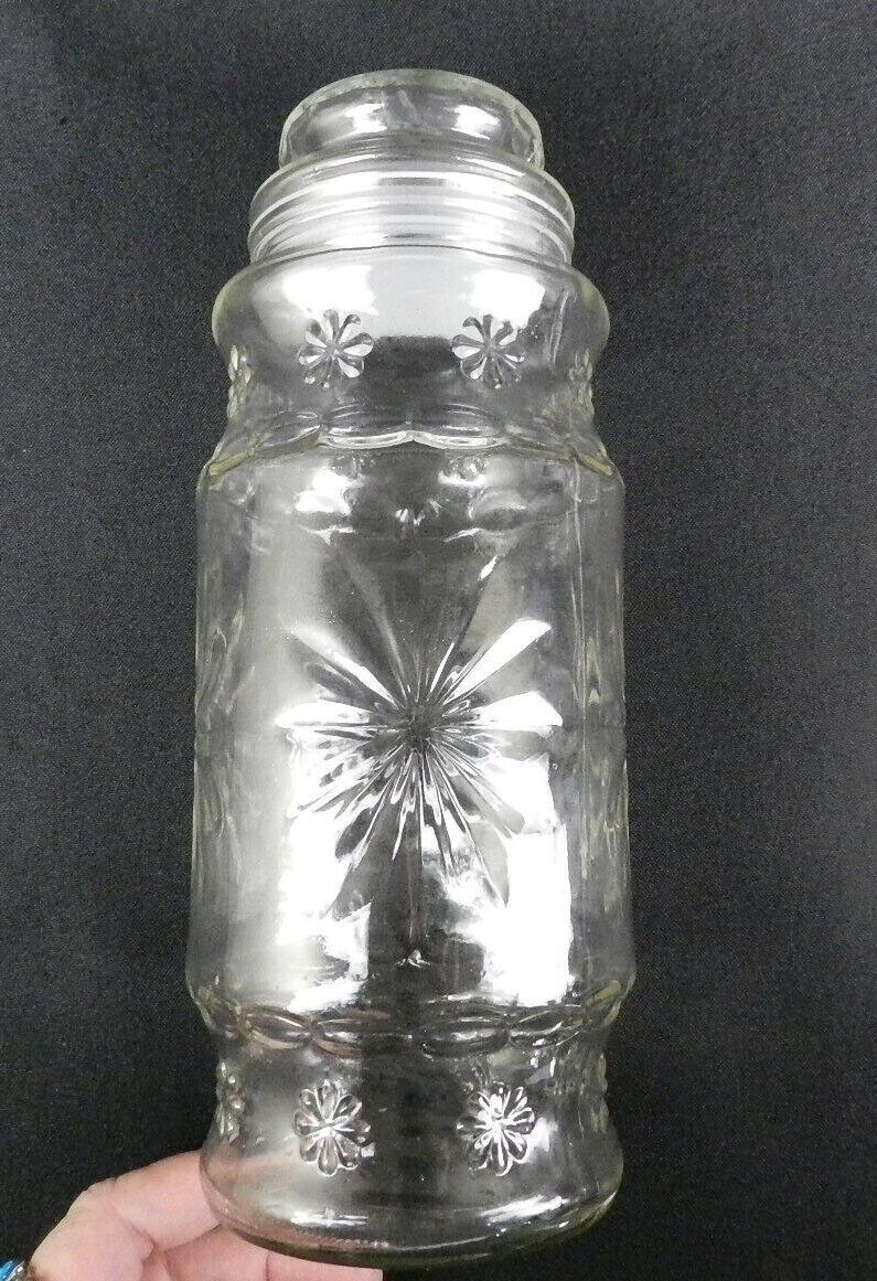Vtg 1986 Planters Mr. Peanut Glass Jar w-Lid Canister Collectible Star Daisies
