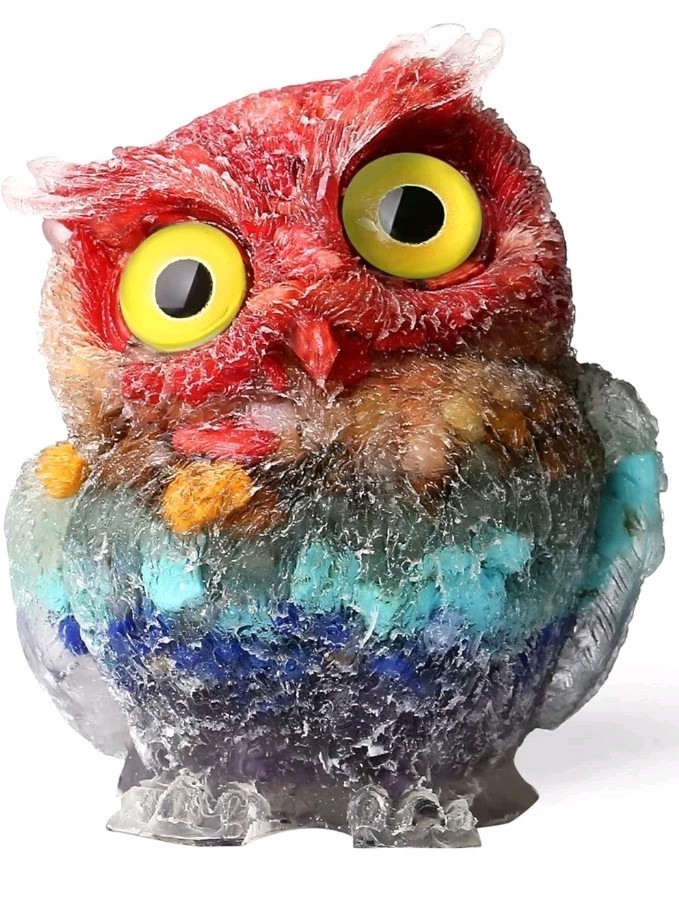 7 Chakra Stone Owl Statue Figurine Yoga Reiki Spiritual Balance NIB