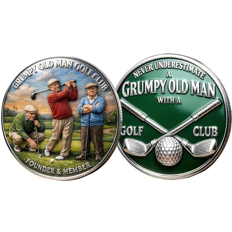 Golf Club Grumpy Old Man Challenge Coin Never Underestimate Collectable  1-pc