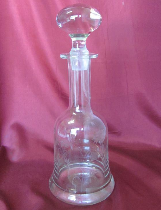1930s ANTIQUE ART DECO LARGE HAND DECORATED GLASS DECANTER w/STOPPER