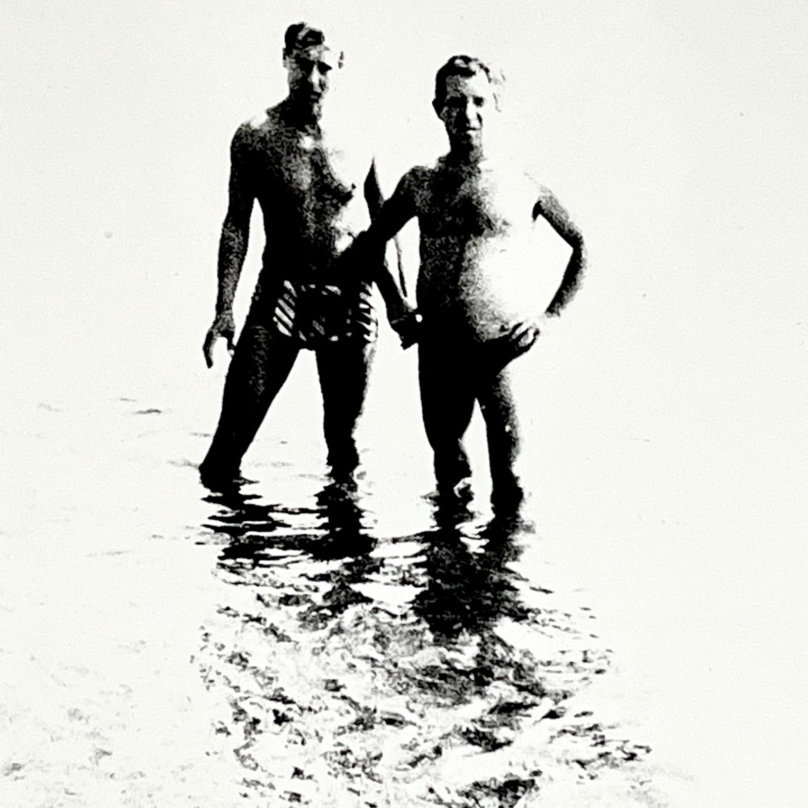 1940s Shirtless Men Swim Trunks Water Artistic Gay Interest Vtg Snapshot Photo
