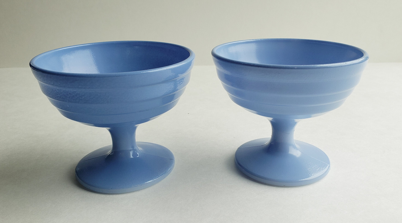 Hazel Atlas 1950\'s Blue Platonite sherbet sundae milk glass dishes set of two