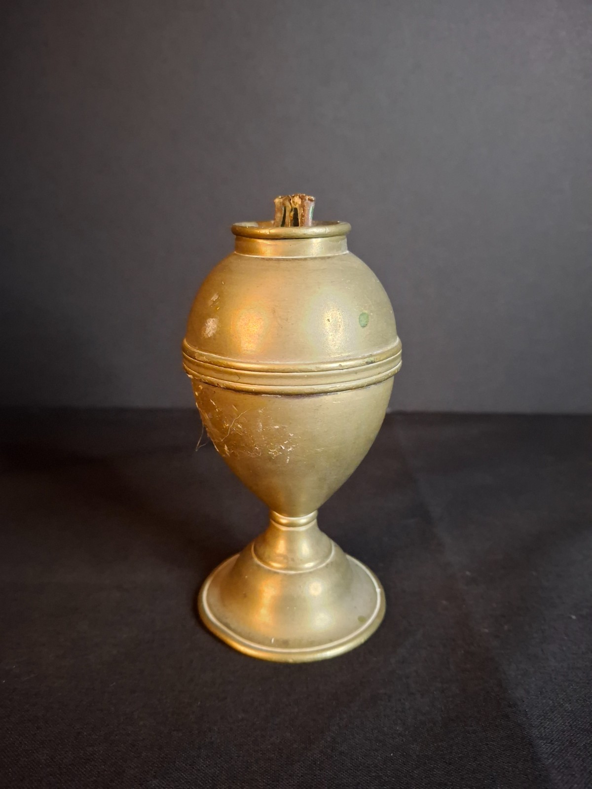 Antique 1840s Spun Brass Standalone Lard / Burning Fluid Lamp Flat Wick Burner