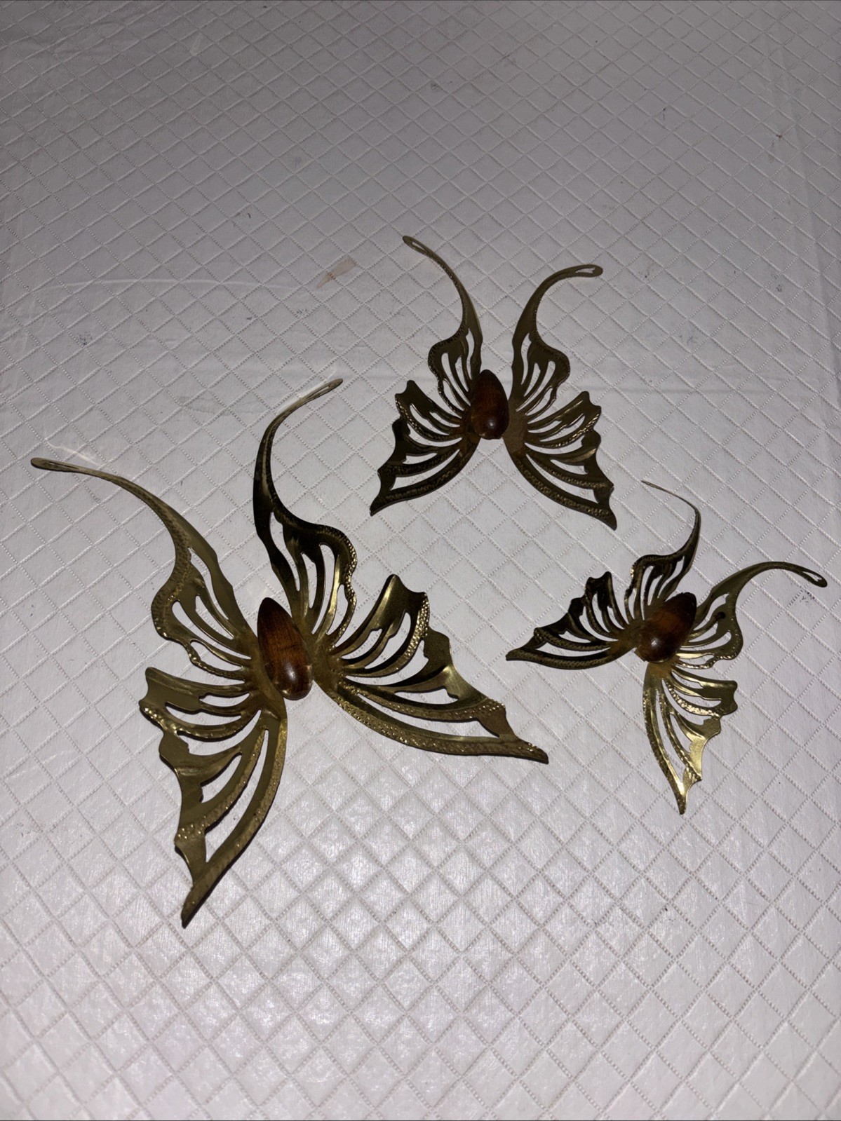 Vintage Home Interiors Brass & Wood Butterflies Metal Wall Art HOMCO Set of 3