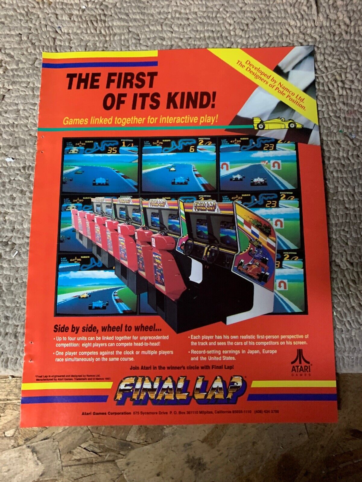 11- 8.5\'\' Final Lap Atari Developed Namco  ARCADE VIDEO GAME FLYER