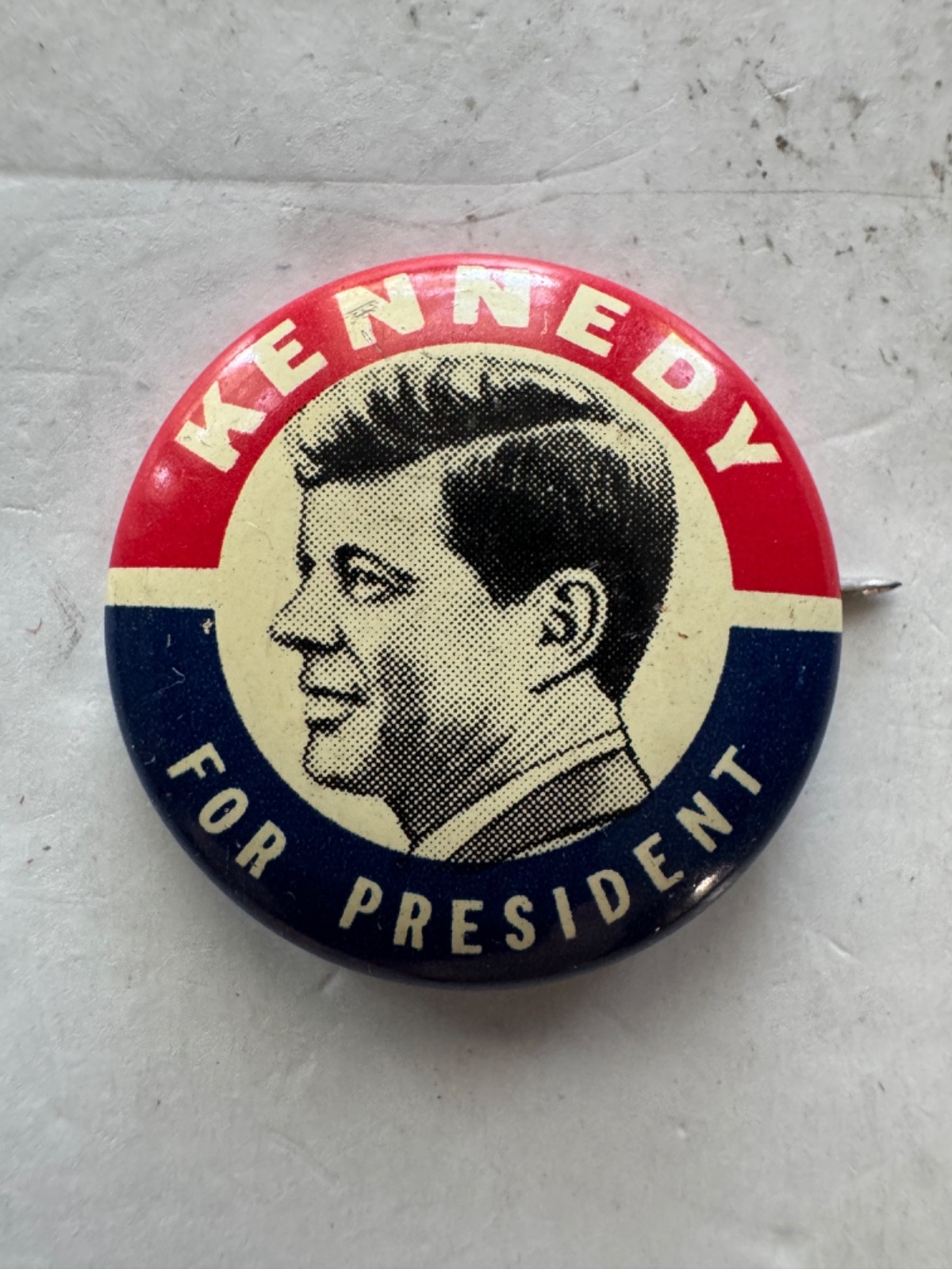 Vintage 1960 JFK Kennedy for President Pinback Button Green Duck Chicago 1.25