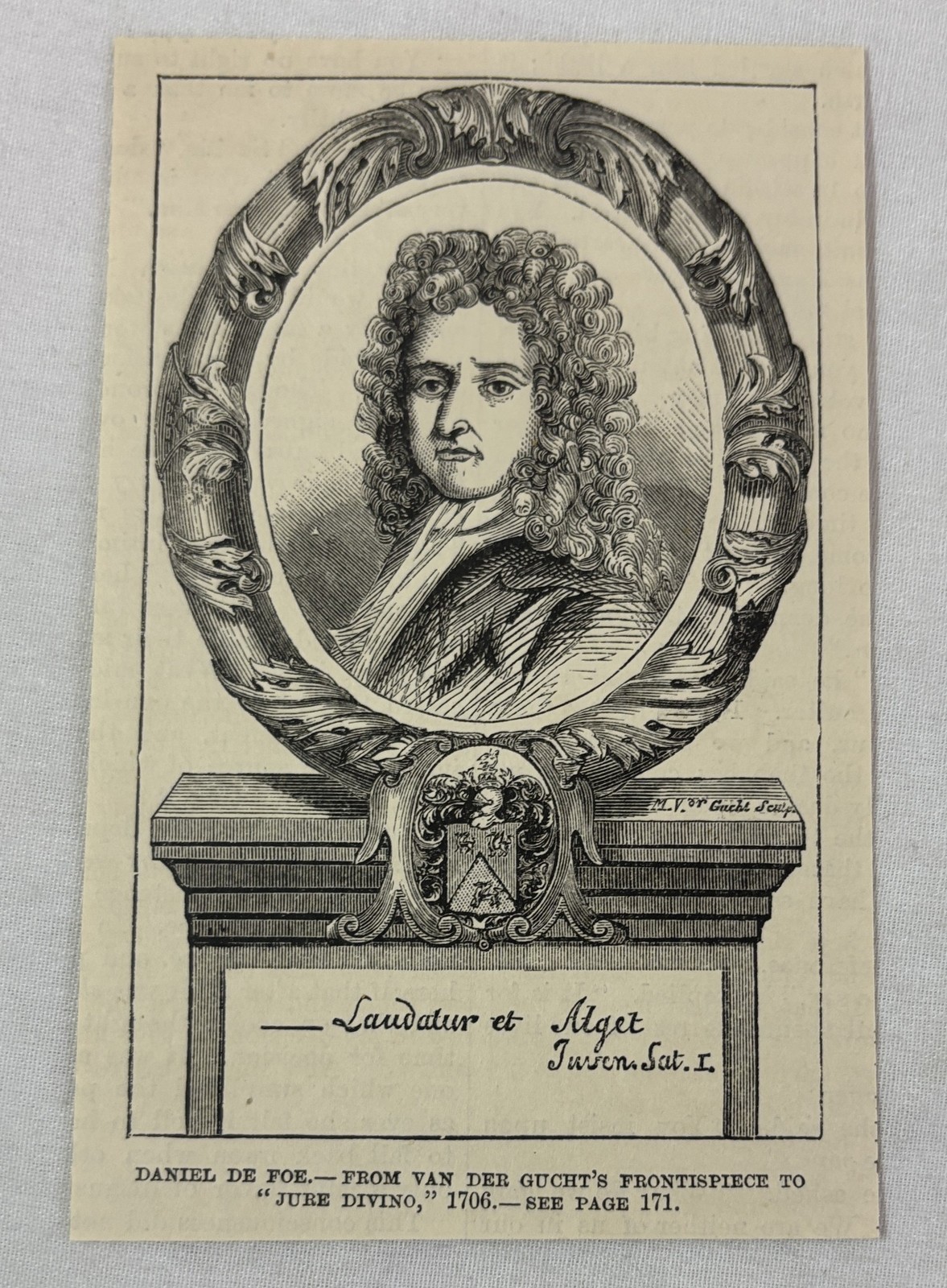 1886 magazine engraving ~ DANIEL DEFOE Portrait