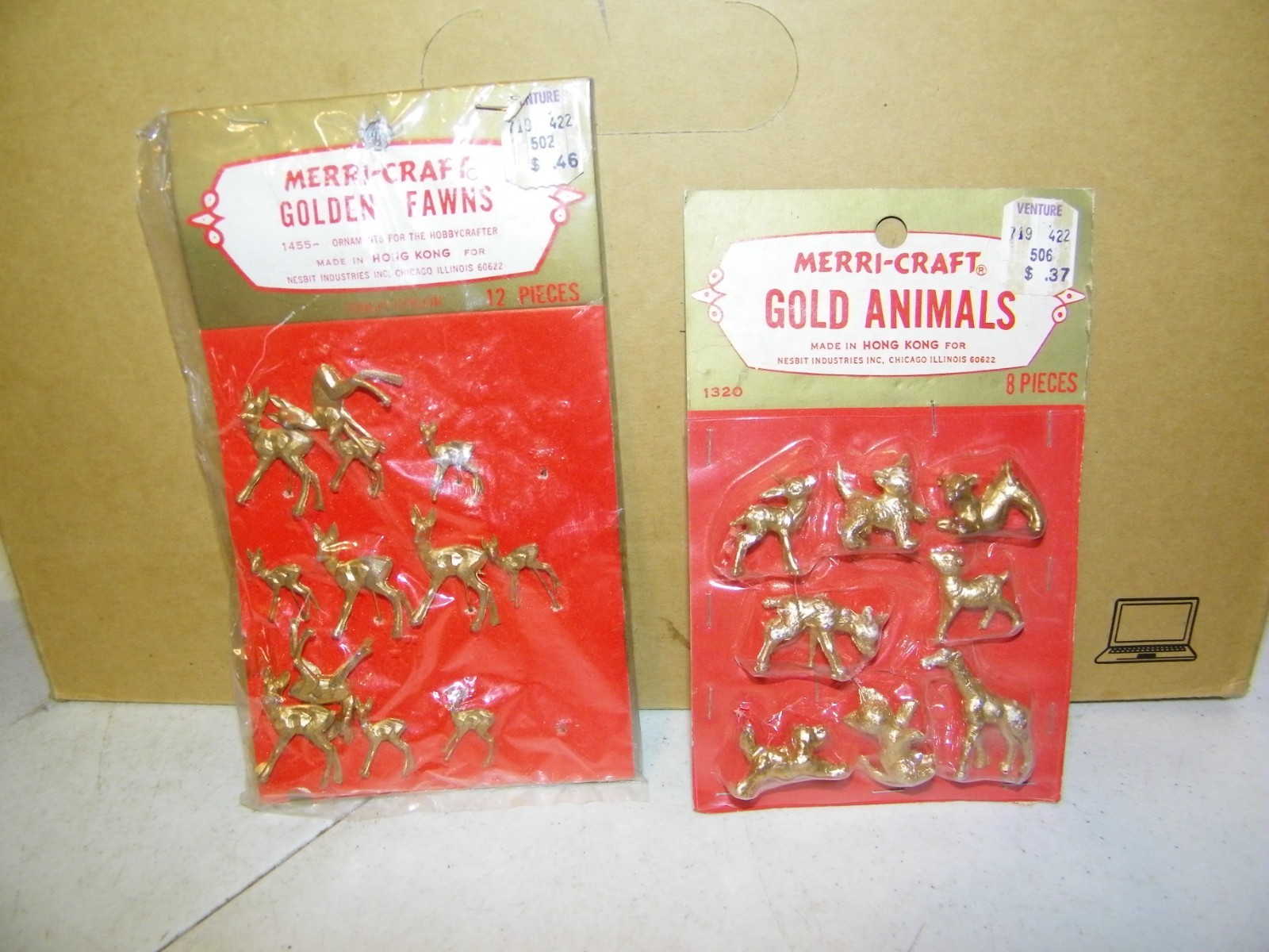 Vintage Merri Craft Gold Miniature Animals & Fawns New On Cards Crafts