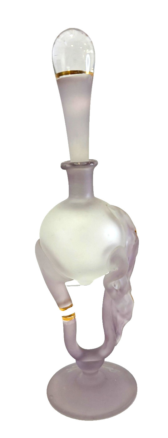 VTG Ion Tamaian Signed Frosted Lavender Glass Gold Accent Perfume Bottle Romania