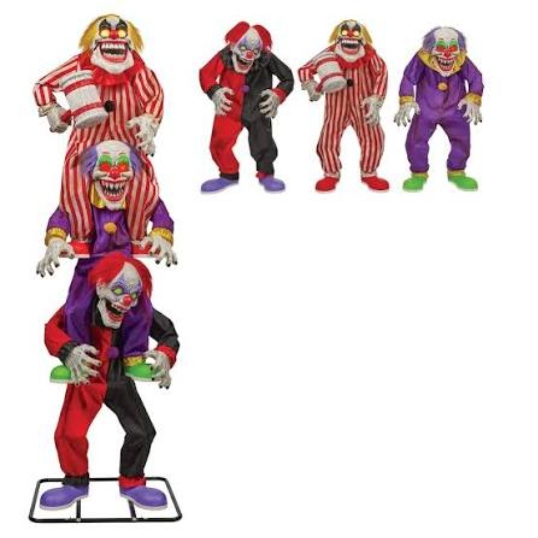 Halloween 7.5 ft Clown Trio Stack Trickster Animatronic Fears Through The Years