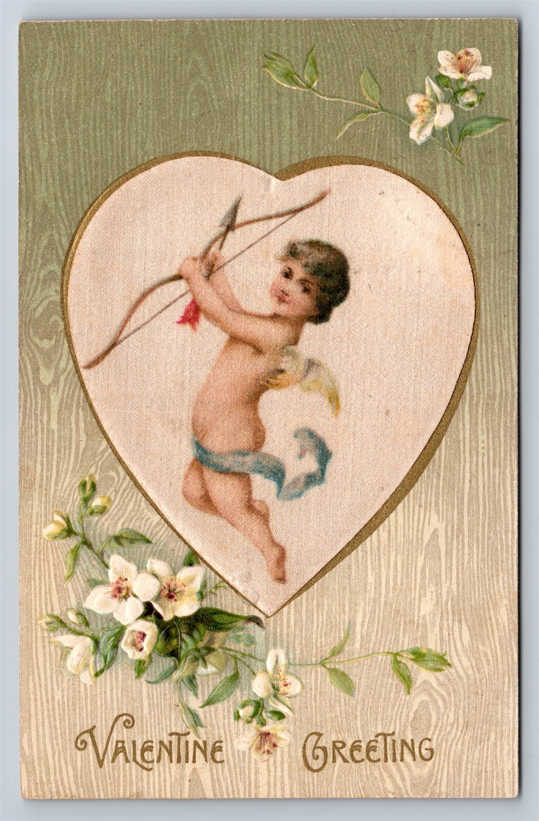Postcard Valentines Day Silk John Winsch Cupid Flowers c1908 AD26
