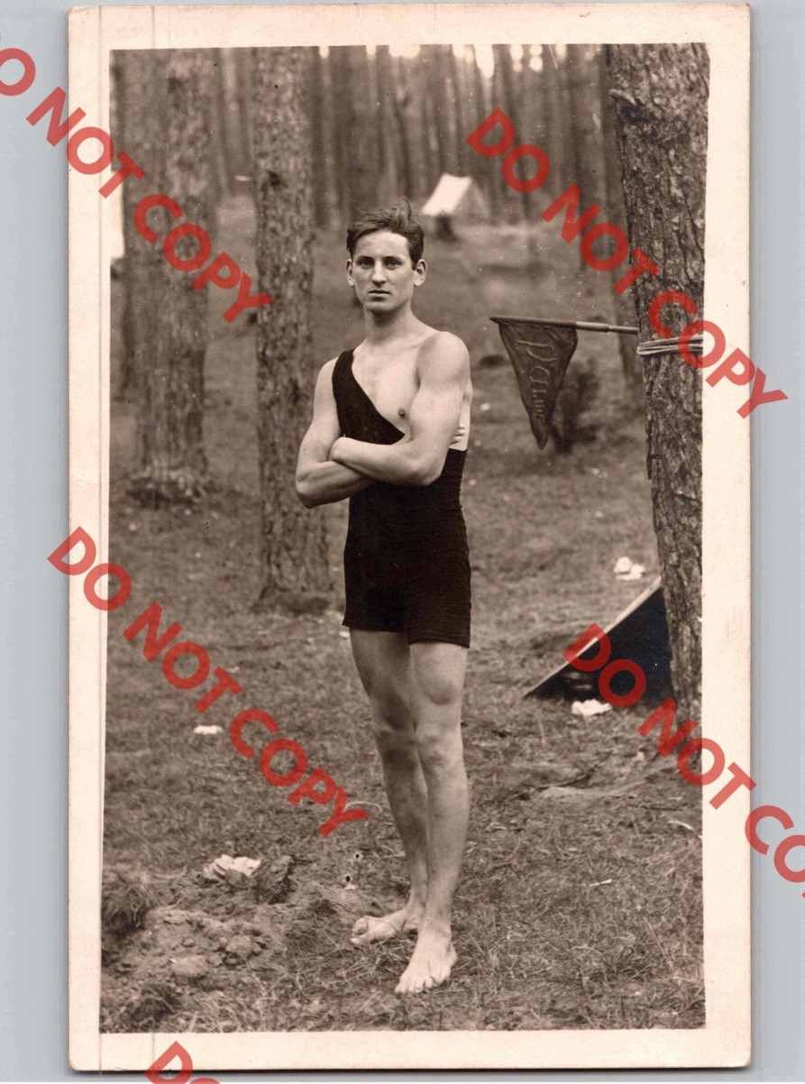 WOW c1910 Handsome Beefcake Shirtless Man Muscular Gay Interest Int RPPC Photo