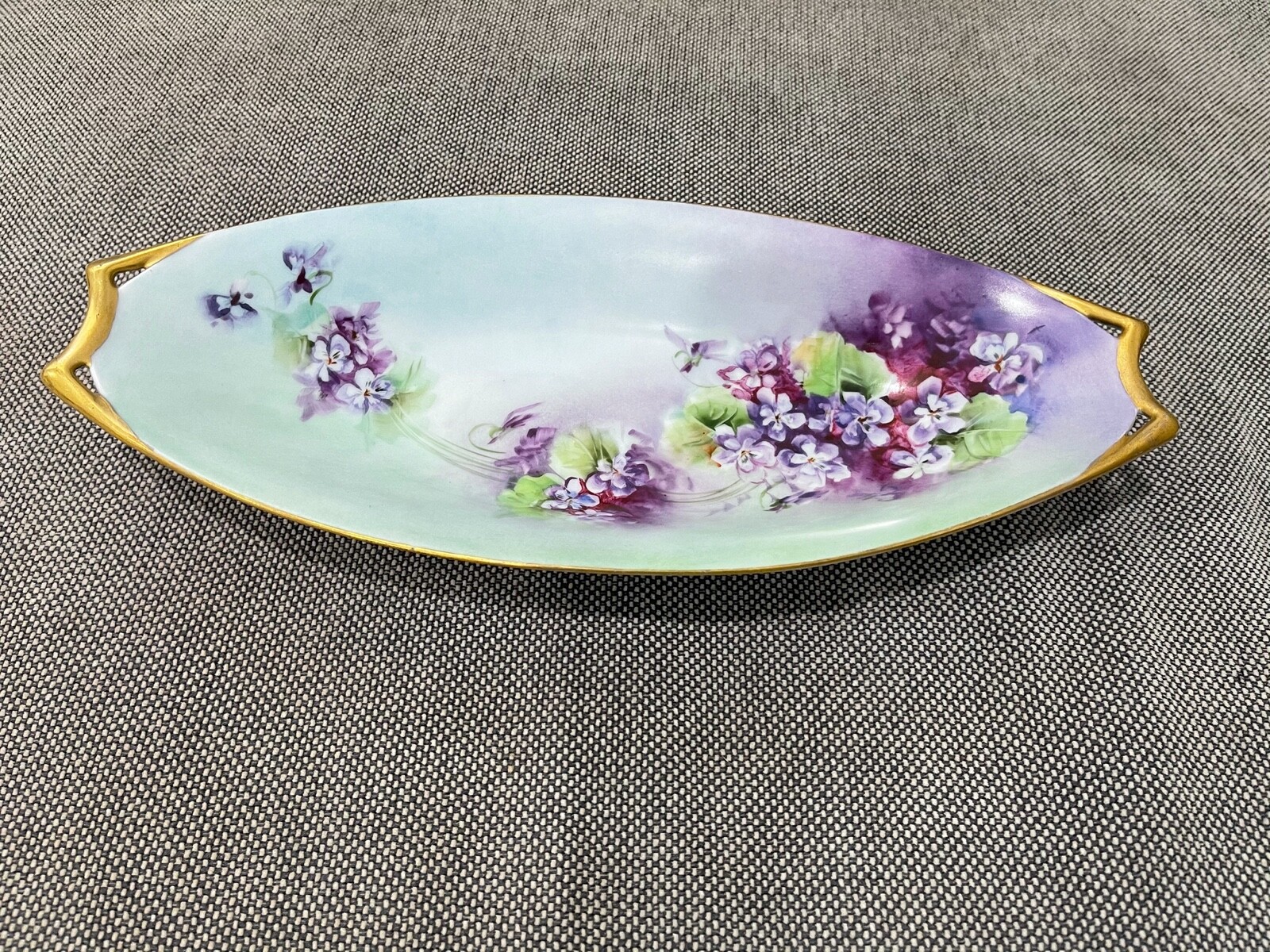 Antique Hutschenreuther Porcelain Vegetable Dish w/ Painted Purple Flowers Dec.