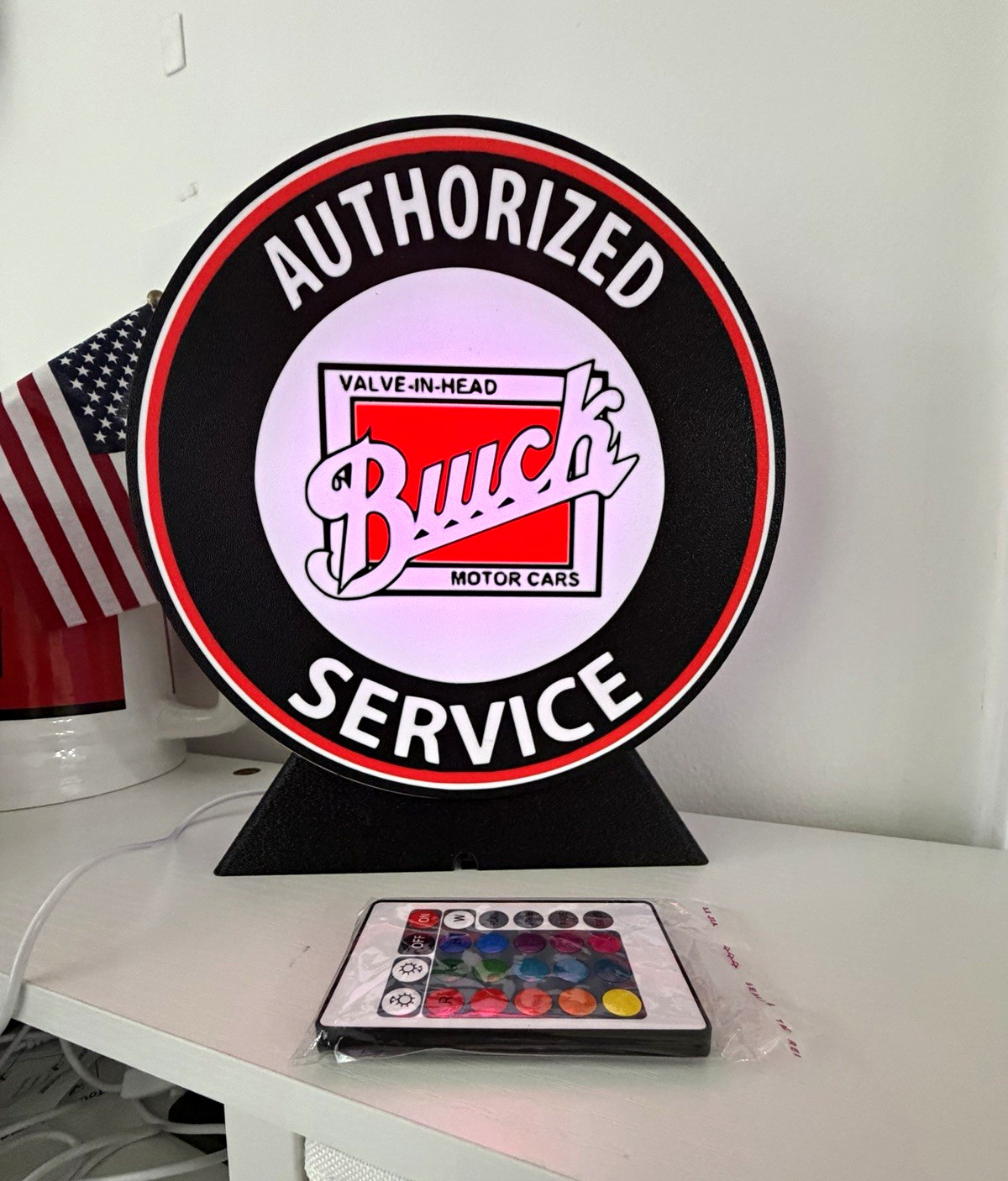 Buick Authorized Service Round Automobile Advertising Sign Black/Red/White