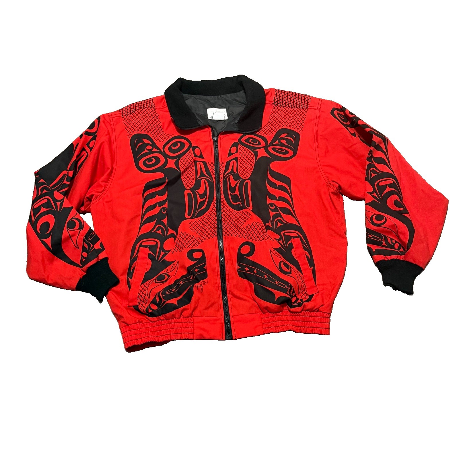 Vintage 1990’s Designs by Nytom Jacket Red John Goodwin Tribal Art Totem