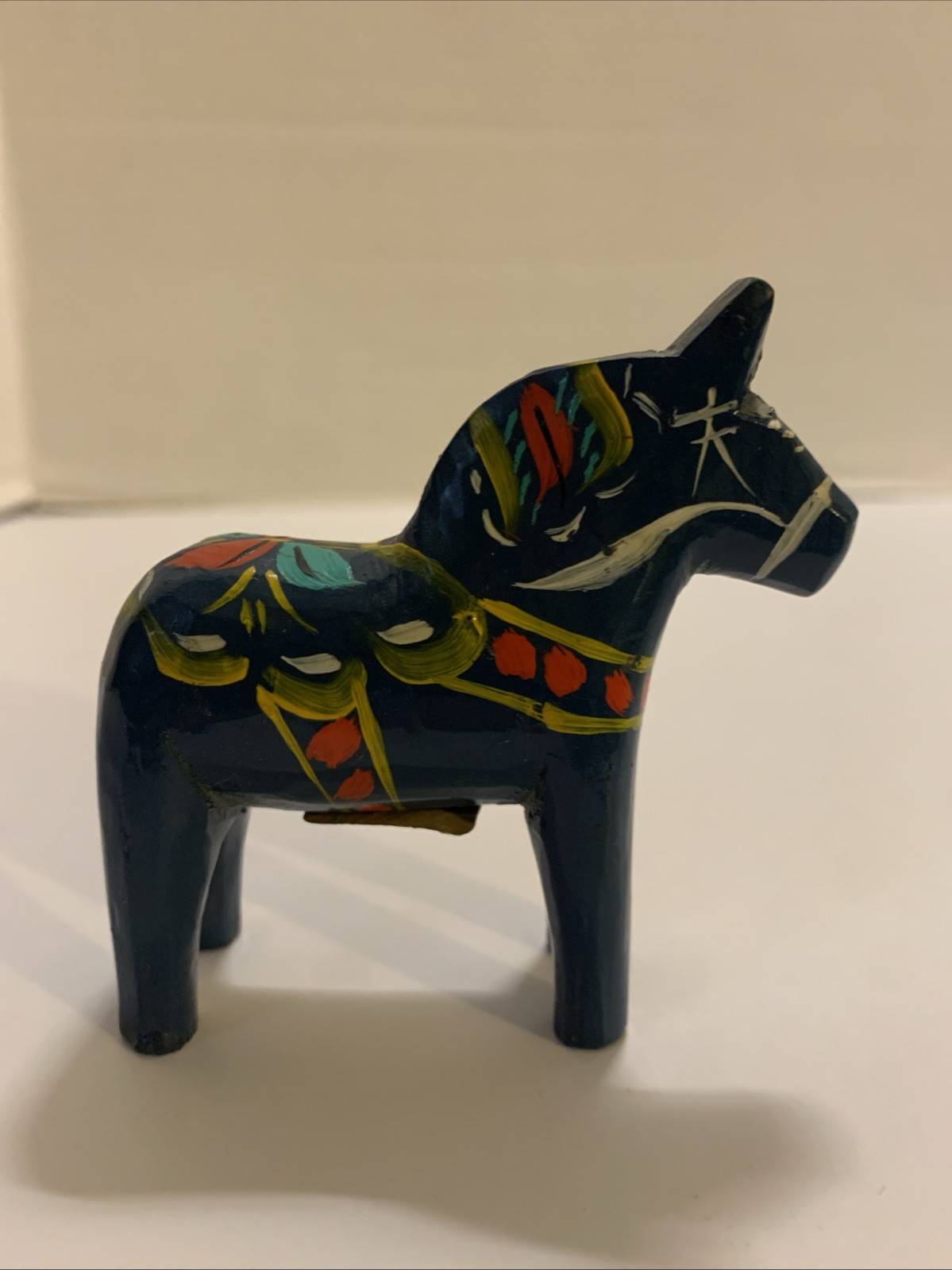 Vtg Farnas Mora Sweden 3in” Blue Wooden Dala Horse Akta Dalahemslojd Erik Pell