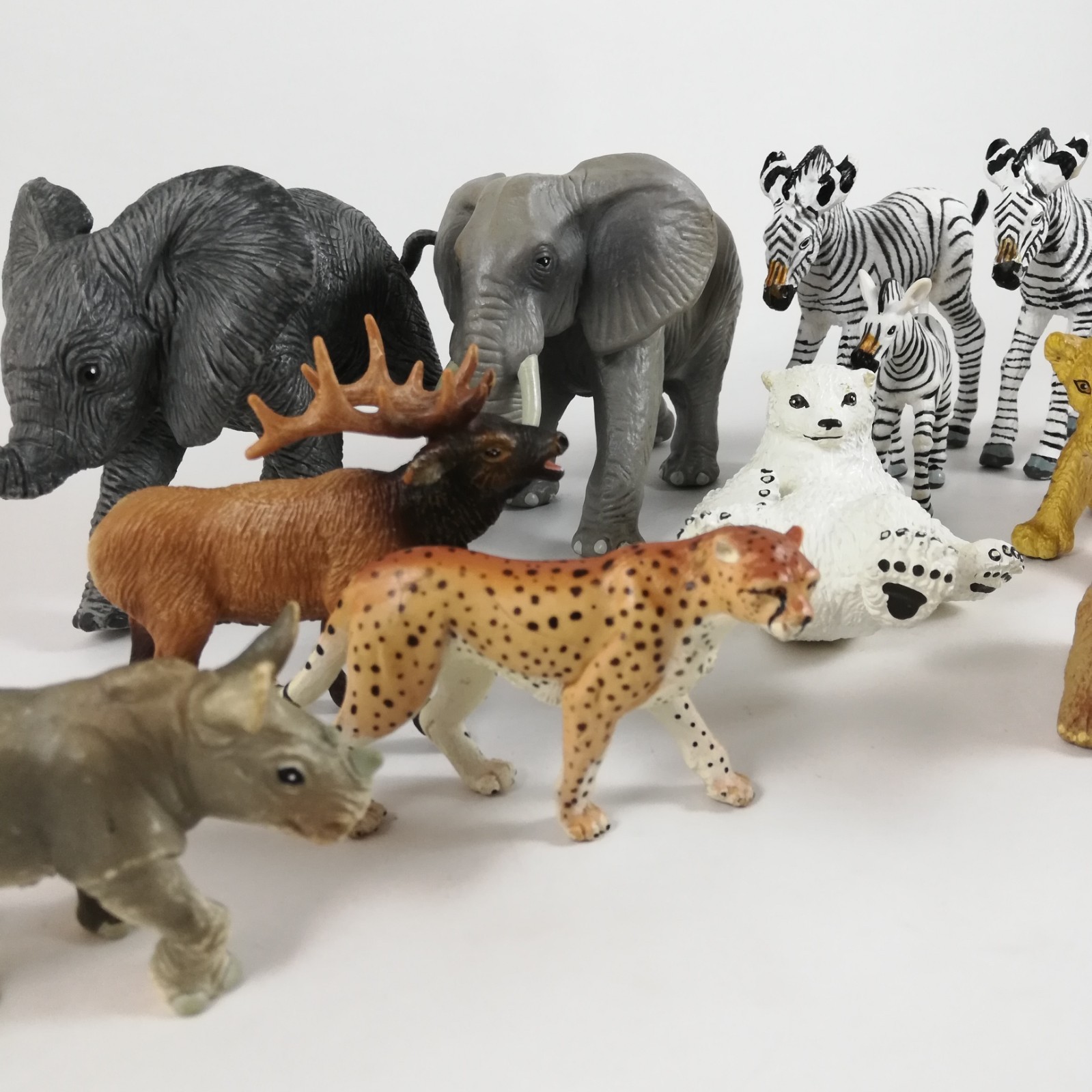 Safari Ltd Zoo Animal Figures Elephants Zebras Polar Bear Vintage 1990s (13 Pcs)