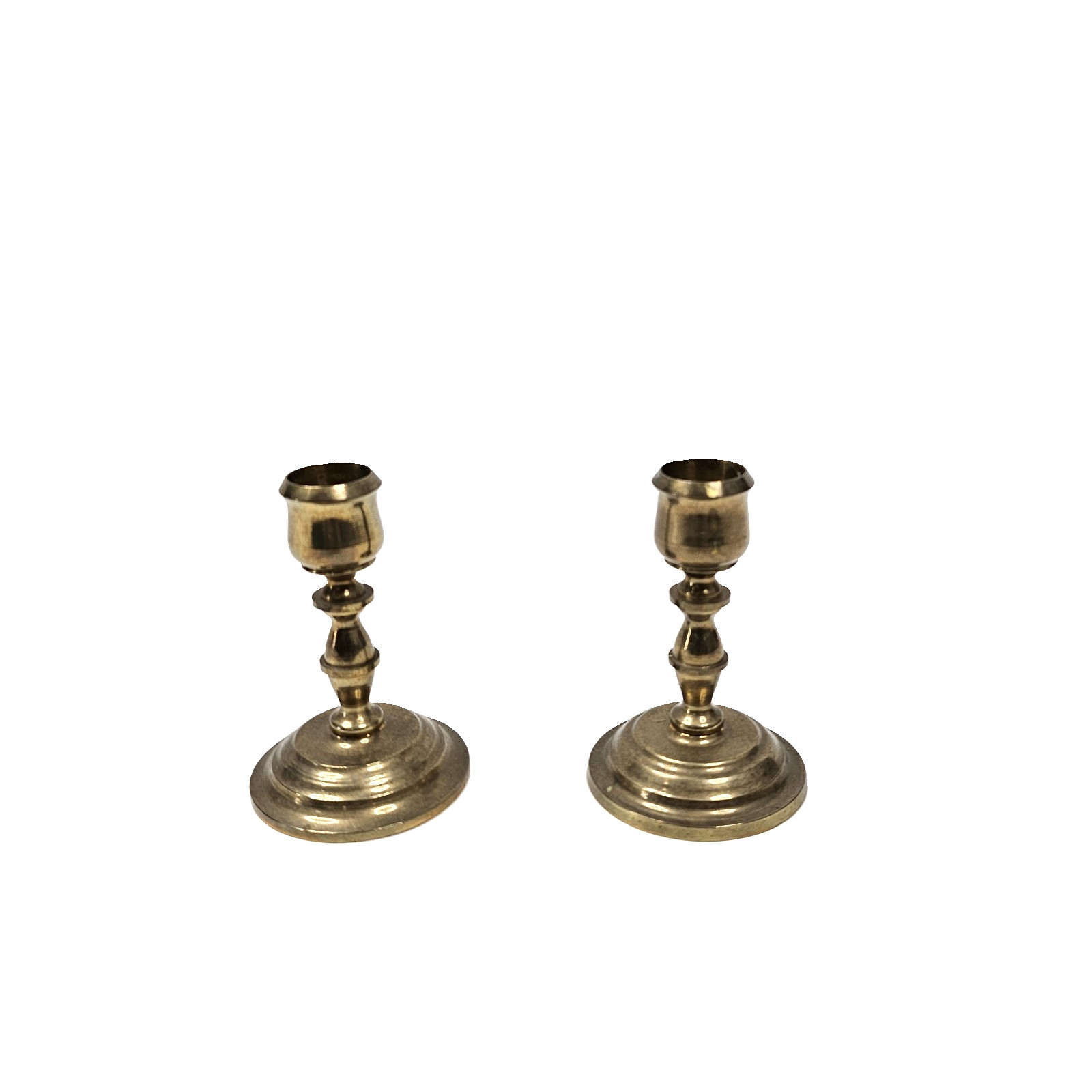 Vintage Solid Brass Candlestick Holders Pair Small Turned Tawper Table Decor
