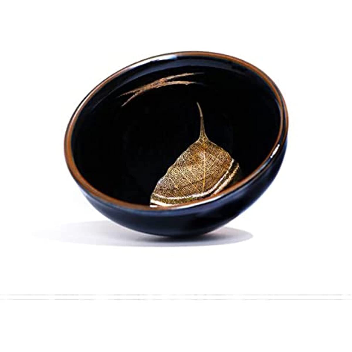 90ml 3.04oz Chinese Tenmokus Tea Coffee Cup Bowl Golden Leaf Ceramic Jianzhan