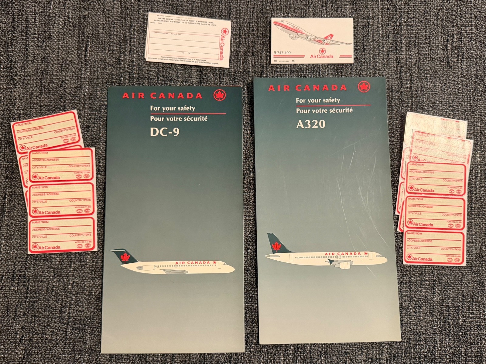 Air Canada DC-9 & A320 Safety Cards with Luggage Tags Air Canada DC-9 & A320 Safety Cards with Luggage Tags