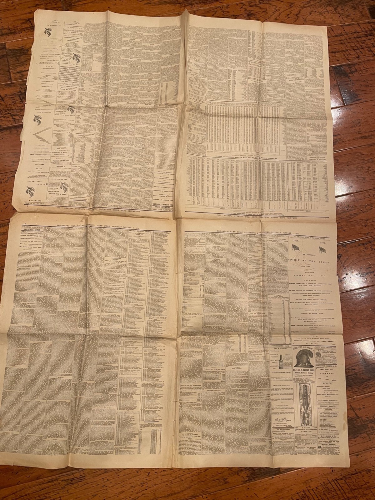 Antique 1876 Sacramento Daily Union Newspaper Historical Document With Advertise