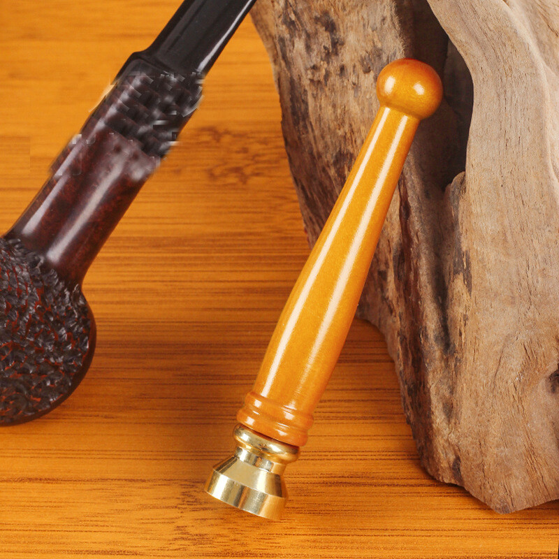 1PC Solid Wood Tamper Brass Feather Carving Pipe Tool Press Stick Cleaning