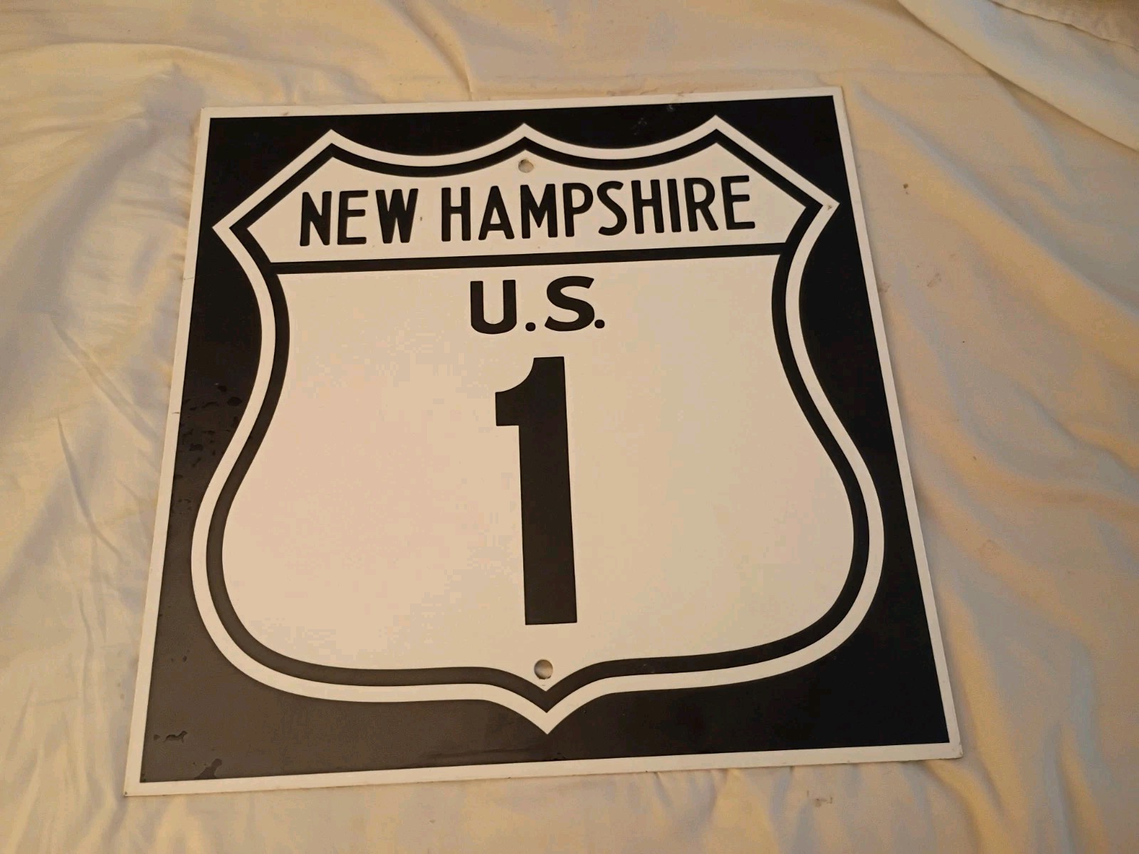 NH US Route 1 ONE Black And White Porcelain Shield Road Traffic Highway Sign HVY