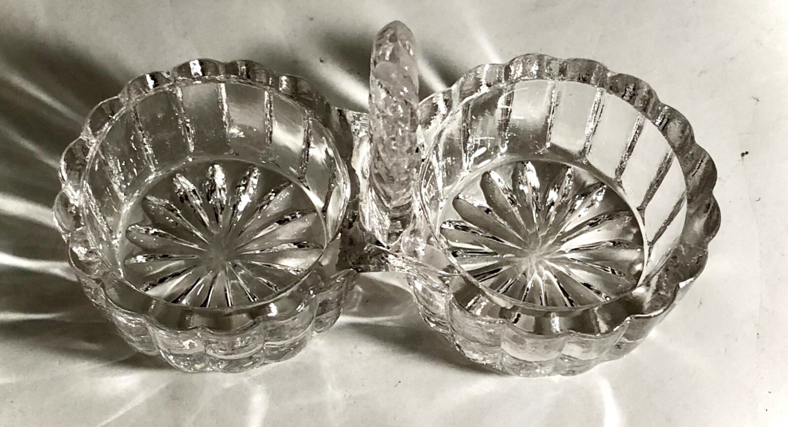 Vintage Crystal Basket Handled Double Master Salt