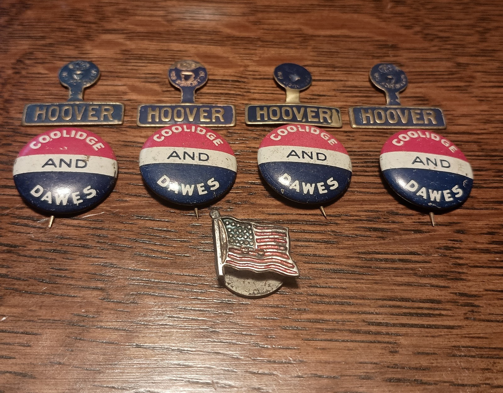 9 Pc Lot 1928 Hoover Tab 1924 Coolidge Dawes Pin Back Buttons Original Flag Pin.