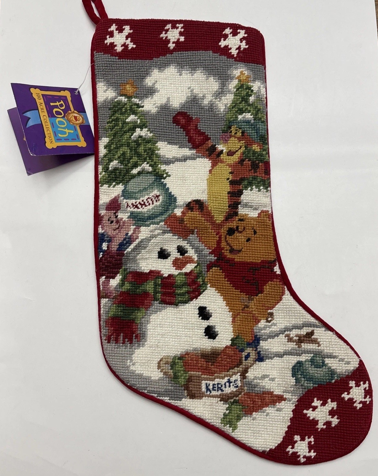RARE VTGE Disney Winnie The Pooh Piglet & Tigger Needlepoint Christmas Stocking